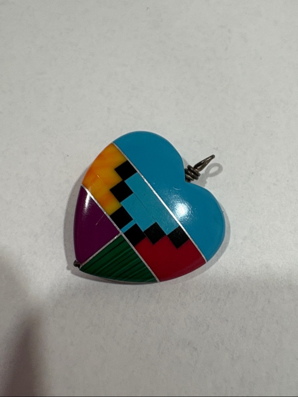 Southwestern Heart Necklace Pendant in Turquoise, Purple, Yellow, Red, Green